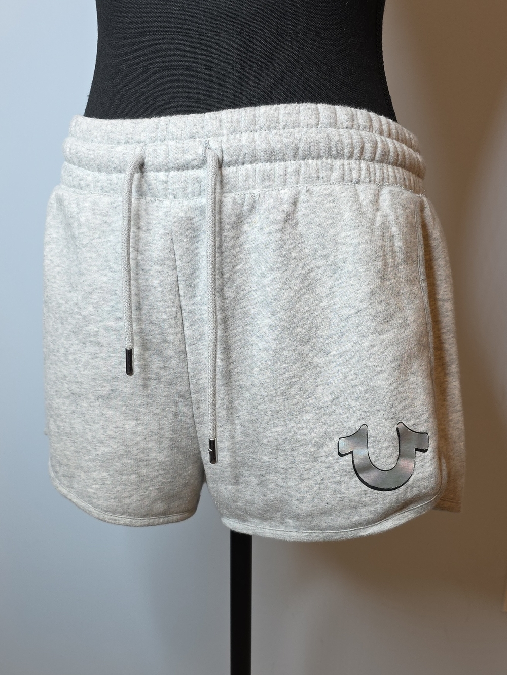True Religion Heather Light Gray Logo Fleece Shorts